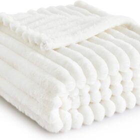 White Throw Blanket for Couch  Cozy Soft Blankets for Women, Cute Small Fleece Throws for Girls, Birthday Gifts for Women, Mothers Day Decor Gifts for Mom, Off White, 50x60 Inches