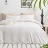 Cotton Duvet Cover Queen Size - 100% Washed Cotton Linen Like Textured Comforter Cover, 3 Pieces Breathable Soft Bedding Set with Zipper Closure (Cream White, Queen 90"x90")