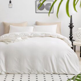 Cotton Duvet Cover Queen Size - 100% Washed Cotton Linen Like Textured Comforter Cover, 3 Pieces Breathable Soft Bedding Set with Zipper Closure (Cream White, Queen 90"x90")