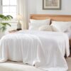 Bamboo Viscose Cooling Comforter King Size,Luxurious Lightweight Blanket for Summer/Hot Sleepers,Natural Bamboo Viscose Shell,Organic Breathable Fill, Double Stih,White