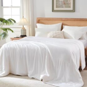 Bamboo Viscose Cooling Comforter King Size,Luxurious Lightweight Blanket for Summer/Hot Sleepers,Natural Bamboo Viscose Shell,Organic Breathable Fill, Double Stih,White