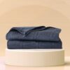 Weighted Blanket for Adults 15 lb Full/ (Navy Blue, 60"x80") Cooling & 100% Cotton Machine Washable  Dryer Safe  Glass Microbead Fill