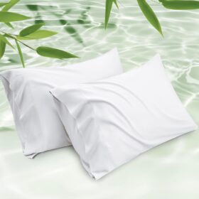 Cooling Pillow Cases Queen Size Set of 2, Rayon Derived from Bamboo Cooling Pillowcases for Hot Sleepers, Soft & Silky Cool Pillow Covers with Envelope Closure, White, Gift, 20x30 Inches
