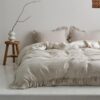 100% Linen Duvet Cover Set, 3 PCS Natural French Flax Ruffle Duvet Cover Queen Size, Breathable Comfy Linen Bedding Comforter Cover with 2 Pillowcases (Natural Linen, 88" X 92")