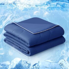 Cooling Comforter , Cold Touch Fabric Absorbs Body Heat, Double-Sided Cool Design Soft Fluffy Cooling Blanket for Night Sweats Hot Sleeper(Navy Blue, (90"x90"))
