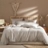 Pure Linen Duvet Cover Queen 100% Natural Washed French Flax Linen Duvet Cover Queen Size 3 Pcs Soft Breathable Moisture Wicking Comfy Cooling Linen Bedding Comforter Cover with 2 Pillowcases