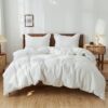 100% Linen Duvet Cover Set 3pcs Basic Style Natural French Washed Flax Solid Color Soft Breathable Farmhouse Bedding with Button Closure - White, Queen