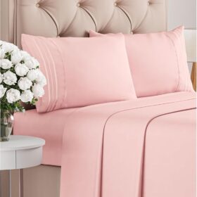 Full Size 4 Piece Sheet Set - Comfy Breathable & Cooling Bed Sheets Set - Hotel Luxury Bedding for Women, Men, Kids & Teens - Deep Pockets, Easy-Fit, Super Soft & Wrinkle Free -  - Baby Pink