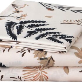 Boho Floral Printed Sheet Set Queen Size 4 Piece, Soft Botanical Pattern Microfiber Sheets Extra Deep Pocket