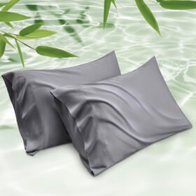 Pillow Cases Queen Size Set of 2, Rayon Derived from Bamboo Cooling Pillowcases for Hot Sleepers, Soft & Silky Pillow Covers with Envelope Closure, Dark Grey, Gifts for Women Men, 20x30 Inches