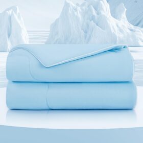 Cooling Comforter  Size, Double Sided Cooling Blanket for Hot Sleepers, Breathable and Lightweight Blanket for Night Sweats, 90"x90" Blue