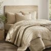 Natural Linen Cotton Quilt - Wavy Box Stitched Beige Queen Quilt, 100% Cotton Filling, Pre-Washed, Soft & Breathable, Hypoallergenic, All-Season Use, Bedspread & Coverlet Bedding, 94"x94"