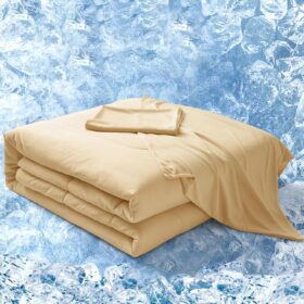 Cooling Comforter Set King Size, 3PCS Soft Breathable Lightweight Summer Bedding for Hot Sleepers, Silk Smooth Double-Side Cooling Bed Set with 1 Comforter and 2 Pillowcases, Beige