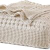 100% Cotton Waffle Weave Blanket King Size, Soft Lightweight Breathable Cozy Blankets for Bed, Luxury Aesthetic Woven Bedding for Home Decor, 108"x90", Oatmeal