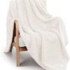 Extra Large Fuzzy Fleece Throw Blanket for Couch, 50x70 Inch Fluffy Warm Soft Jacquard Blankets for All Season, Lightweight and Cozy, Ivory
