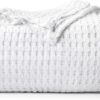 White 100% Cotton Waffle Blanket 300  [ - 90x90 Inch] Soft Lightweight Breathable Bed Blanket for All Season