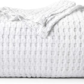 White 100% Cotton Waffle Blanket 300  [ - 90x90 Inch] Soft Lightweight Breathable Bed Blanket for All Season