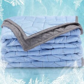 Cooling Blanket for Hot Sleepers Twin Size (60x80 inches), Dual-Sided Cool Summer Blanket Lightweight Cozy Bed Couch Throw Blanket Machine Washable (Blue+Grey)