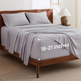 Deep Pocket Queen Sheets Set - Fits Mattresses Up to 21 Inches Thick - 4 Piece  Bed Sheets, Moisture Wicking, Soft & Cooling Bedsheet & Pillowcases, Easy & Secure Fit, Light Grey