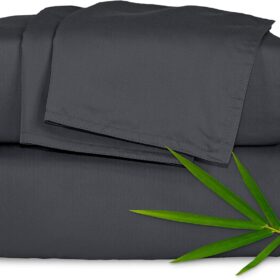 King Size Sheet Set, 100% Organic Bamboo Viscose Sheets – Luxuriously Soft & Cooling, Double-Stitched, Lifetime Quality Guarantee (King, Charcoal Grey)