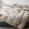 Bedding Duvet Cover Set 100% Washed Cotton Linen Like Textured Breathable Durable Soft Comfy (Heathered Tannish Linen Grey, King 104"x90")