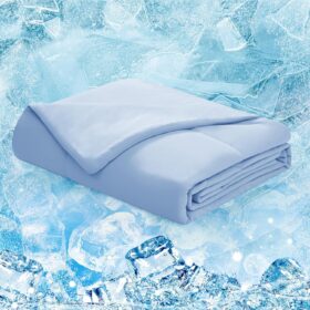 Cooling Comforter, Cold Touch Fabric Absorbs Body Heat Cool Sleeping Summer Blanket, Double-Sided Cool Design Soft Fluffy Cooling Blanket for Night Sweats Hot Sleeper(Blue, 79x86 Inch)