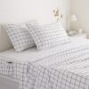 Soft Microfiber 4-Piece Bed Sheet Set with Elastic Side Pockets, Full, Black Grid, Geometric