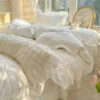 Korean Princess Style Lace Ruffles Bedding Set Skin-friendly Soft Seersucker Duvet Cover Set Bed Sheet Or Bed Skirt Pillowcases