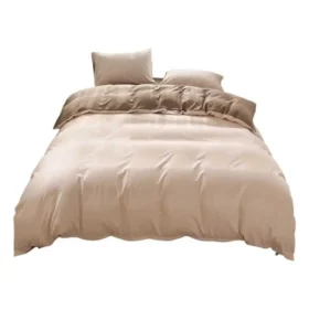 4 Pcs/Set Bedding Set Solid Color Sheet Comforter Cover Pillow Case Contrast Soft Fabric Machine Bedroom Dorm Quilt Cover