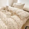 Class A Double Layer Yarn Four Piece Bedding Set Cartoon Cute Bed Sheet Quilt Set Fitted Sheet Cotton Linen Four Piece Set